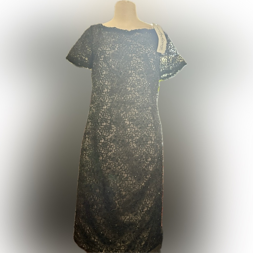 Elegant Black Lace and Crystal Beaded Dress